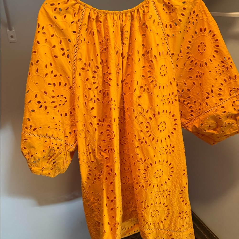 Zara Yellow Eyelet Mini Dress